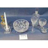A collection of 19th century and other glassware including stem wines, oviform salt on lozenge