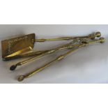 Three Victorian brass fire tools, a poker, shovel and tongs (3)