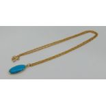 9ct cabochon turquoise pendant by David Scott Walker, Sheffield 1985, hung on an associated rope