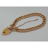 9ct curb link bracelet with heart padlock clasp, 10.8g