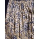 2 pairs of curtains in cotton chintz by Adam Toile (1990), lined with pencil pleat heading. First