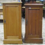 A late Victorian ashwood bedside cupboard, enclosed by a rectangular moulded panelled door, sat on a