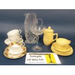 A collection of ceramics and glassware including Wedgwood yellow glazed wares comprising milk jug,