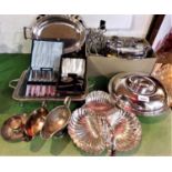 Mixed collection of silver plated items comprising various flat wares, table wares, to include