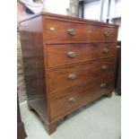 A Georgian mahogany bedroom chest of four long graduated drawers, raised on bracket feet, 108 cm