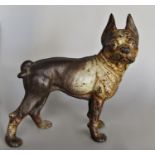 A cast iron two piece cold painted French bulldog, 20 cm x 23 cm