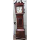 A Regency period cottage longcase clock, the mahogany case with simple string banded and chequered