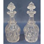 A pair of good quality 19th cut glass decanters, with hexagonal necks and bulbous bodies with