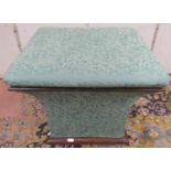 A Victorian upholstered stool with rising lid, square cut sides with fabric finish, raised on a