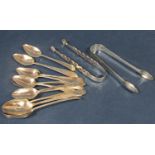 Set of six Georgian silver Old English pattern teaspoons, monogrammed, together with six further