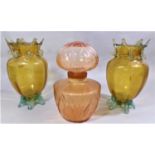 A pair of Edwardian Art Glass vases oviform shape with applied detail to necks and feet, further