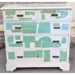 An Edwardian pine bedroom chest of two short over three long graduated drawers with later painted