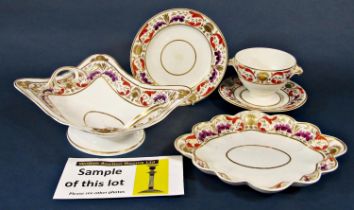 A collection of early 19th century Derby dessert wares with painted and gilded border decoration