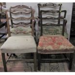 Collection of four Georgian open ladderback dining chairs, two single and two carvers, all with