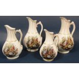 A pair of 19th century Pratt ware jugs with printed shell and coral detail, 26cm tall, together with