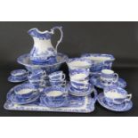 A Copeland Spode Italian pattern blue and white printed jug and basin set, together with further
