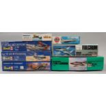 7 model aircraft kits, all 1:72 scale models of jet fighter planes, including models by Revell,