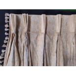 1 pair very large curtains in a pale gold heavyweight brocade fabric, lined with triple pleat