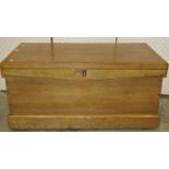 A 19th century refurbished stripped and waxed pine carpenters tool chest with hinged lid, removal