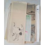 A collection of five oriental coloured wood block prints to include a female character at a