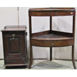 A 19th century oak/possibly elm two tier corner washstand fitted with one real and two dummy