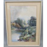 W J Boyes (British early 20th century school) -River scene, watercolour and body colour on paper,