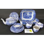 A quantity of Spode Italian pattern blue and white printed wares comprising two large graduated