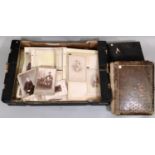 A large collection of sepia family photographs together with two albums both with metal clasps (3)