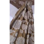 1 pair of good quality full length curtains in silk 'Palladio' fabric by Sanderson, with ivory