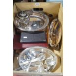 Three cased sets of cutlery, two oval tureens, a quantity of loose cutlery, etc (collection)