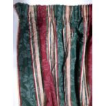 2 pairs full length curtains in 'Ashley Wilde' green/ burgundy stripe, in differing sizes. Lined and