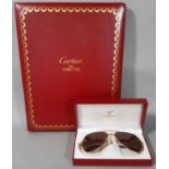 1 pair Cartier 1983 Aviator style sunglasses from 'Must de Cartier' range, in box with matching '