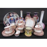 A collection of oriental and other ceramics including a pair of imari vases, 31.5cm tall approx,