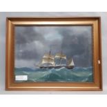 Late 19th century school - Marine scene with HMS Cruiser on a choppy sea, gouache on paper,