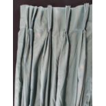 1 very large pair curtains in teal blue soft fabric, lined with triple pleat heading. Approx size