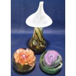 An Allum Bay contemporary glass vase with box and certificate, a Caithness 'Calypso' paperweight,