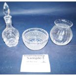 Twelve cut glass wine glasses, a cut glass fruit bowl, vases, decanters and others (collection)