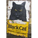 An old enamel sign of rectangular form advertising Black Cat Pure Matured Virginia Cigarettes, 90 cm
