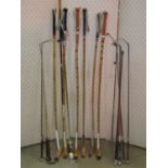 A collection of polo mallets with bamboo shafts and printed stamps to heads, J C Giannastascio J M