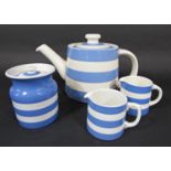 A collection of Cornish blue banded wares including a TG Green outsized teapot, 20cm tall approx,