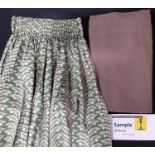 12 simple unlined curtains in green /cream retro style print, all 135cm wide and approx 3m long (