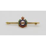 9ct Royal Engineers enamelled brooch by Garrard & Co Ltd, Birmingham 1955, 3.9g