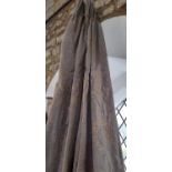 1 pair of good quality extra long curtains with paisley/ boteh type motifs on a mushroom ground.