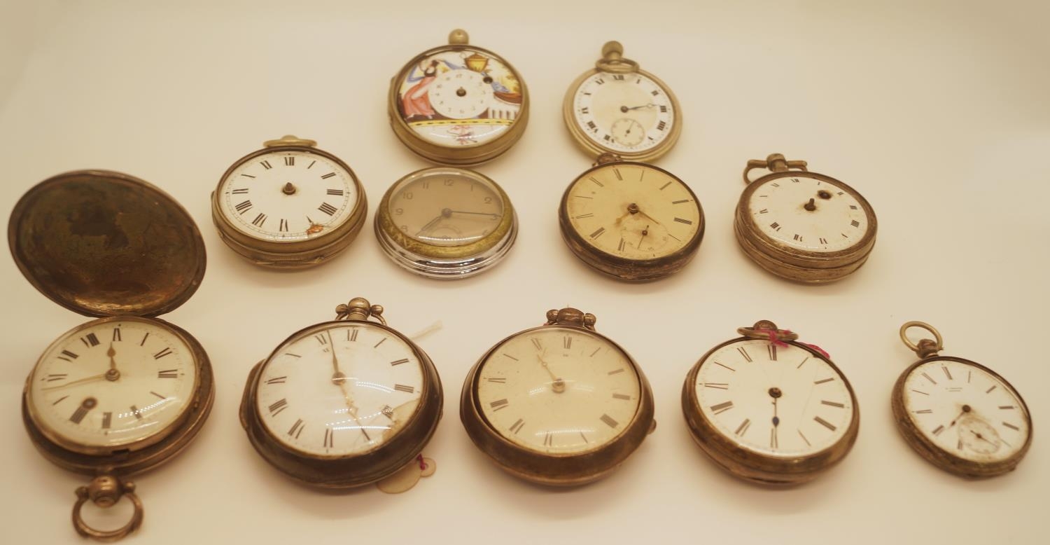 A collection of Georgian silver pair cased watches in silver, further silver pocket watches and