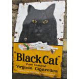 An old enamel sign of rectangular form advertising Black Cat Pure Matured Virginia Cigarettes, 90 cm