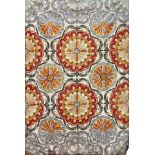 A Kashmir crewel work wall hanging with a orange and grey floral pattern, 174 x 117cm