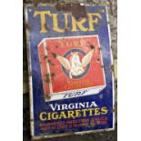 An old enamel sign of rectangular form advertising Turf Virginia Cigarettes, 90 cm x 61 cm (AF)