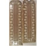 A pair of Victorian etched glass window panes of arched form with trailing ivy leaf design, 104.