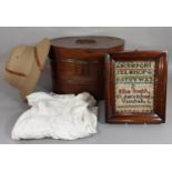 Mixed lot including a vintage painted tin hat box containing a Calcutta made pith hat, an early 20th