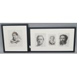 19th century school - A set of three monochrome studies of male heads, two in pencil and one in ink,